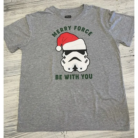 STAR WARS STORMTROOPER MERRY FORCE BE WITH YOU CHRISTMAS T-SHIRT - Picture 3 of 7